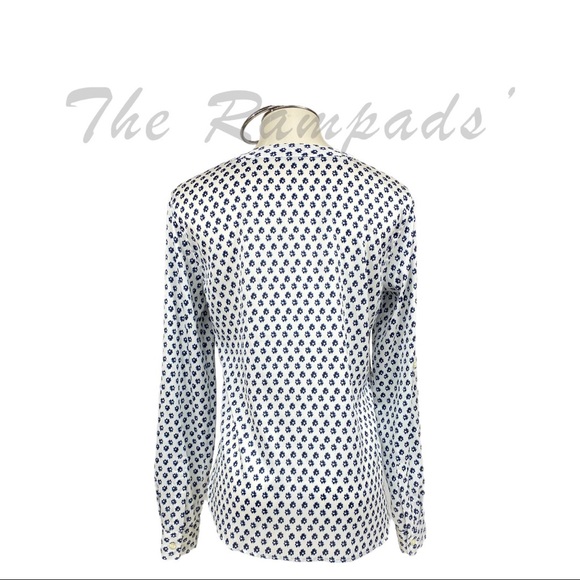 Ann Taylor White Button-Down Blue Flower Print Long-Sleeve Blouse Size S… - Picture 4 of 11